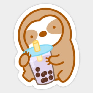 Cute Taro Boba Milk Tea Sloth Sticker